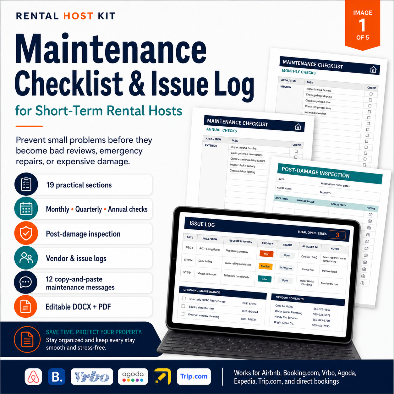 Maintenance Checklist and Issue Log for short-term rental hosts