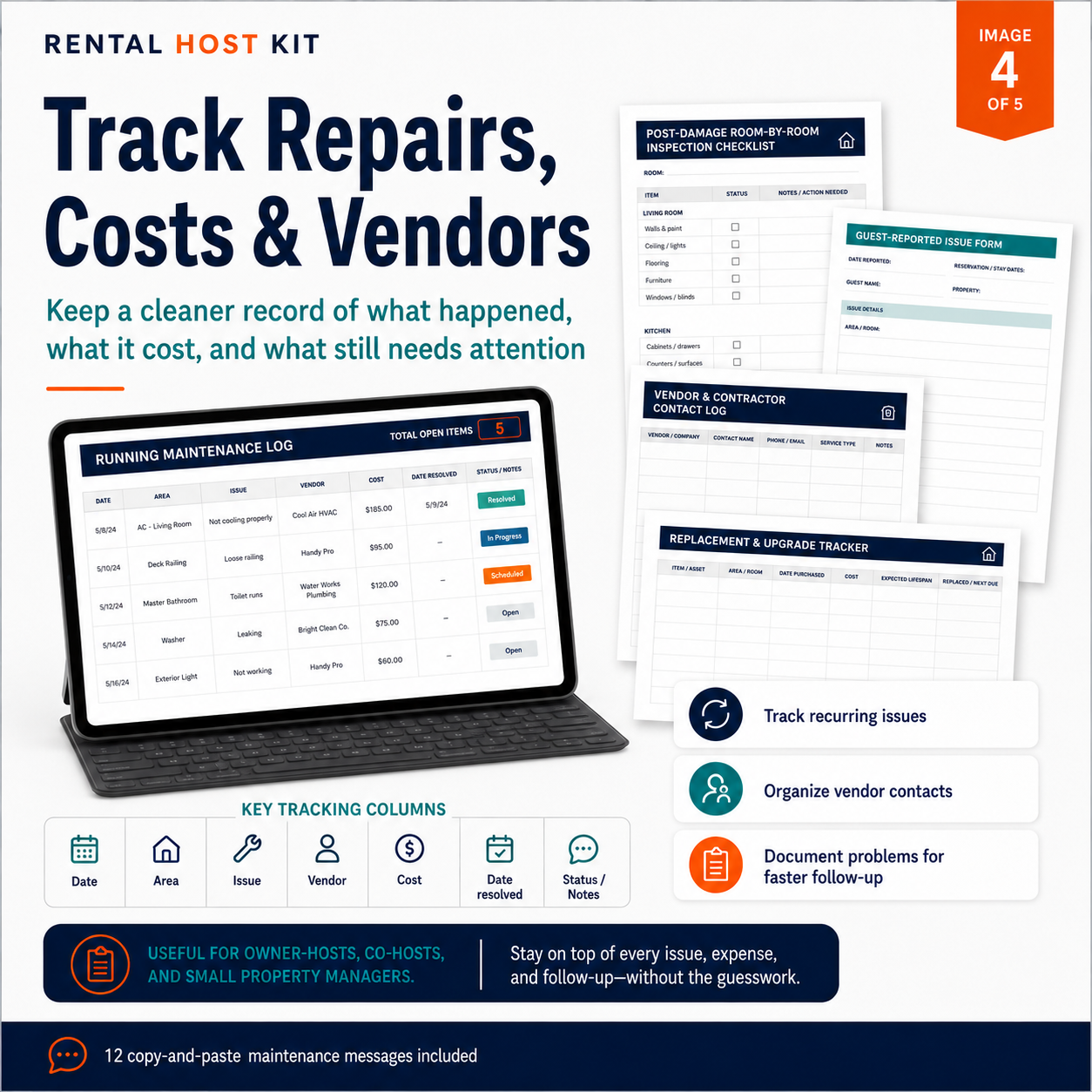 Track repairs, costs and vendors